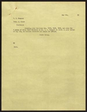[Letter from D. W. Kempner to Thos. L. James, May 9, 1950]