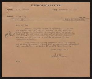 [Letter from T. L. James to D. W. Kempner, February 16, 1950]