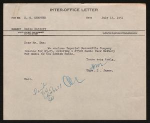 [Letter from T. L. James to D. W. Kempner, July 13, 1951]