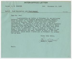 [Letter from T. L. James to D. W. Kempner, November 16, 1948]