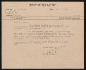 [Letter from T. L. James to I. H. Kempner, April 7, 1950]