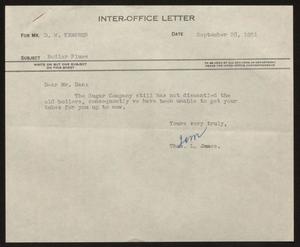 [Letter from T. L. James to D. W. Kempner, September 28, 1951]