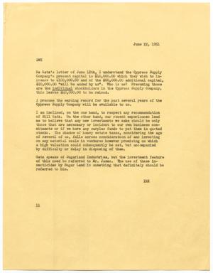 [Letter from I. H. Kempner to D. W. Kempner, June 22, 1951]