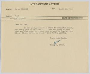 [Letter from T. L. James to D. W. Kempner, April 20, 1951]