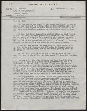 [Letter from T. L. James to D. W. Kempner, September 29, 1950]