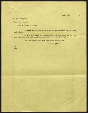 [Letter from D. W. Kempner to T. L. James, July 7, 1950]