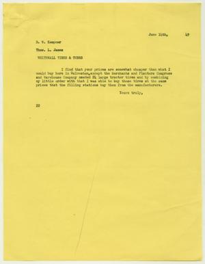 [Letter from D. W. Kempner to T. L. James, June 14, 1949]