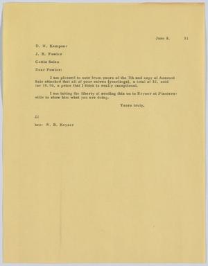 [Letter from D. W. Kempner to J. B. Fowler, June 8, 1951]