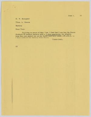 [Letter from D. W. Kempner to T. L. James, June 1, 1951]