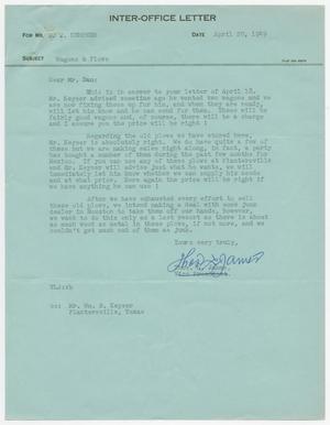 [Letter from T. L. James to D. W. Kempner, April 20, 1949]