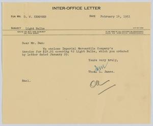 [Letter from T. L. James to D. W. Kempner, February 14, 1951]