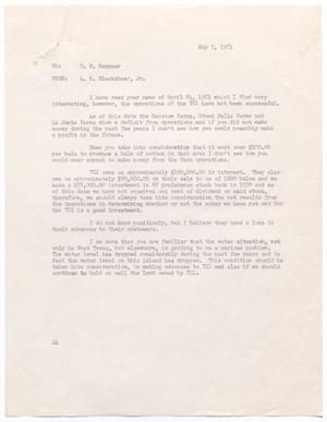 [Letter from A. H. Blackshear, Jr., to D. W. Kempner, May 7, 1951]