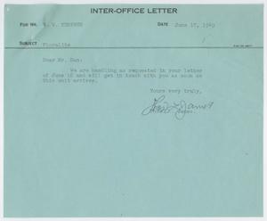 [Letter from T. L. James to D. W. Kempner, June 17, 1949]
