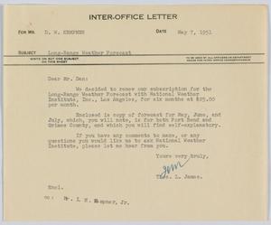 [Letter from T. L. James to D. W. Kempner, May 7, 1951]