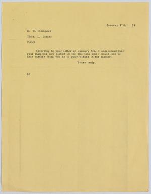 [Letter from D. W. Kempner to Thos. L. James, January 17, 1951]