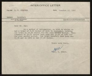 [Letter from T. L. James to D. W. Kempner, October 10, 1951]