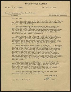[Letter from T. L. James to D. W. Kempner, July 16, 1951]