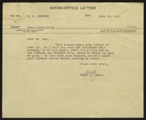 [Letter from T. L. James to D. W. Kempner, June 20, 1950]