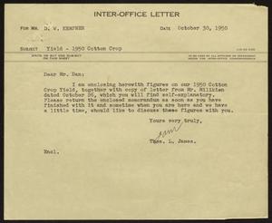 [Letter from T. L. James to D. W. Kempner, October 30, 1950]