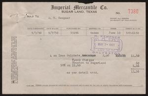 [Invoice for Iron Sulphate Sold to D. W. Kempner]
