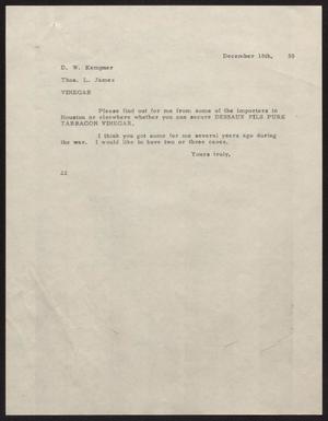 [Letter from D. W. Kempner to Thos. L. James, December 18, 1950]