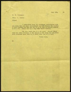 [Letter from D. W. Kempner to Thos. L. James, July 18, 1950]