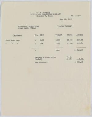 [Invoice for Foster Cattle Account by C. B. Johnson Live Stock Commission Company]