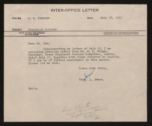 Primary view of object titled '[Letter from T. L. James to D. W. Kempner, July 18, 1951]'.