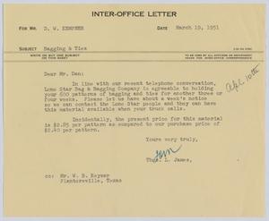 [Letter from T. L. James to D. W. Kempner, March 19, 1951]