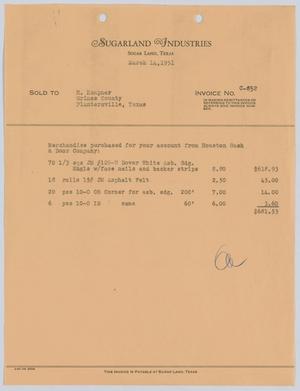 [Invoice for Houston Sash & Door Company Items Sold to H. Kempner]