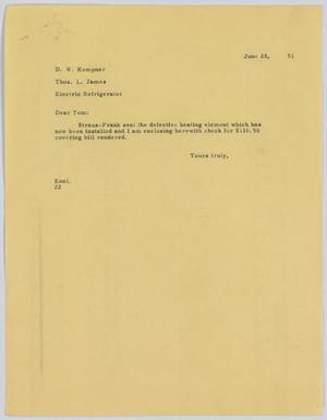 [Letter from D. W. Kempner to T. L. James, June 28, 1951]
