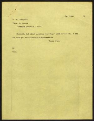 [Letter from D. W. Kempner to T. L. James, July 11, 1950]