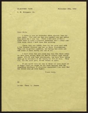[Letter from D. W. Kempner to I. H. Kempner, Jr., November 20, 1950]