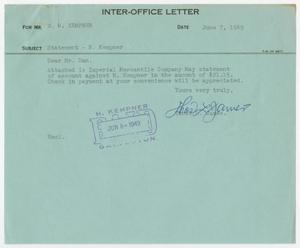 [Letter from T. L. James to D. W. Kempner, June 7, 1949]