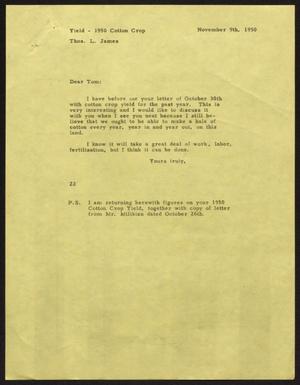[Letter from D. W. Kempner to T. L. James, November 9, 1950]