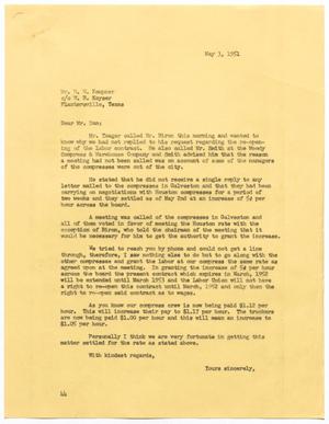 [Letter from A. H. Blackshear, Jr., to D. W. Kempner, May 3, 1951]