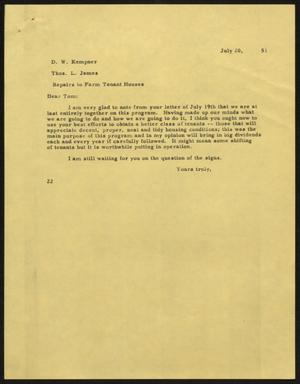 [Letter from D. W. Kempner to Thos. L. James, July 20, 1951]