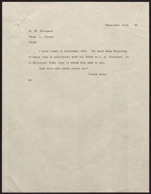 [Letter from D. W. Kempner to T. L. James, December 23, 1950]