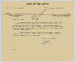 Primary view of object titled '[Letter from T. L. James to D. W. Kempner, January 29, 1951]'.