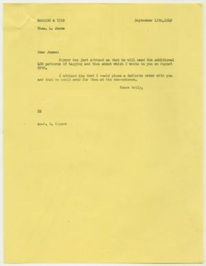 [Letter from D. W. Kempner to T. L. James, September 13, 1949]