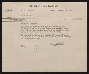 [Letter from T. L. James to D. W. Kempner, August 14, 1951]