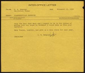 [Letter from I. H. Kempner, Jr., to D. W. Kempner, November 13, 1950]