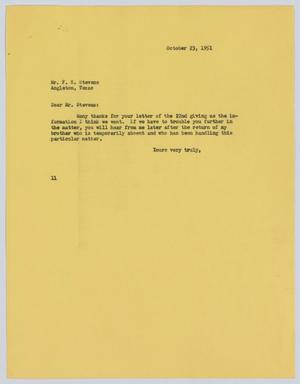 [Letter from I. H. Kempner to F. K. Stevens, October 23, 1951]