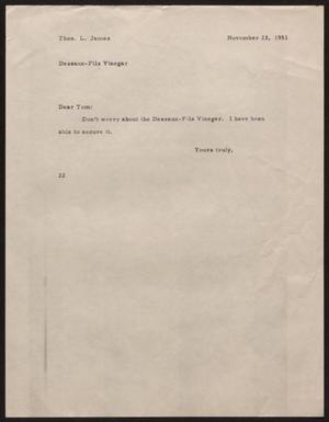 [Letter from D. W. Kempner to T. L. James, November 23, 1951]