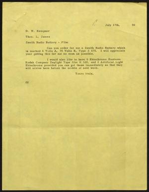 [Letter from D. W. Kempner to Thos. L. James, July 17, 1950]
