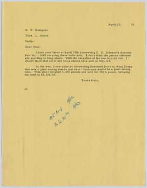 [Letter from D. W. Kempner to Thos. L. James, April 23, 1951]