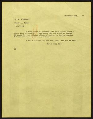 [Letter from D. W. Kempner to T. L. James, November 9, 1950]
