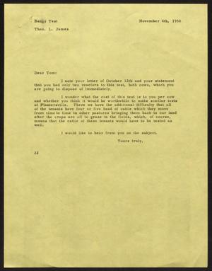 [Letter from D. W. Kempner to T. L. James, November 4, 1950]