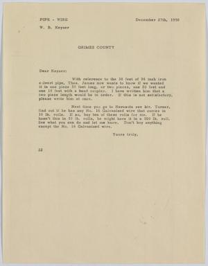 Primary view of object titled '[Letter from D. W. Kempner to W. B. Keyser, December 27, 1950]'.