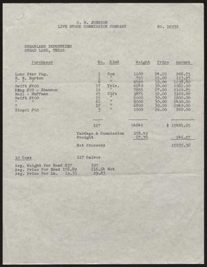 [Invoice for 117 Calves and Ten Cows Sold From C. B. Johnson Live Stock Commission Company]